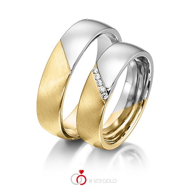 Paar bicolor Trauringe/Eheringe in Gelbgold 585 Weißgold 585 mit zus. 0,05 ct. Brillant tw, si von acredo - S-1148-5 Paar bicolor Trauringe/Eheringe in Gelbgold 585 Weißgold 585 mit zus. 0,05 ct. Brillant tw, si von acredo - S-1148-5