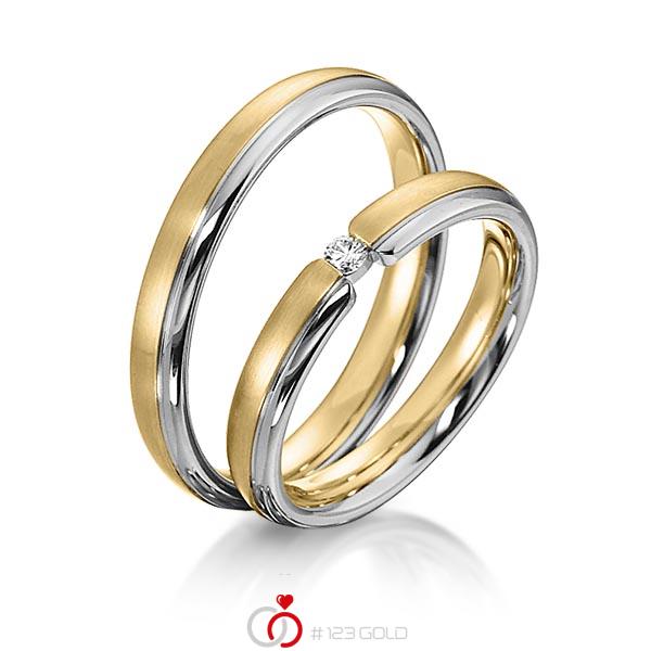 Paar bicolor Trauringe/Eheringe in Gelbgold 585 Weißgold 585 mit zus. 0,05 ct. Brillant tw, si von acredo - S-1150-2 Paar bicolor Trauringe/Eheringe in Gelbgold 585 Weißgold 585 mit zus. 0,05 ct. Brillant tw, si von acredo - S-1150-2