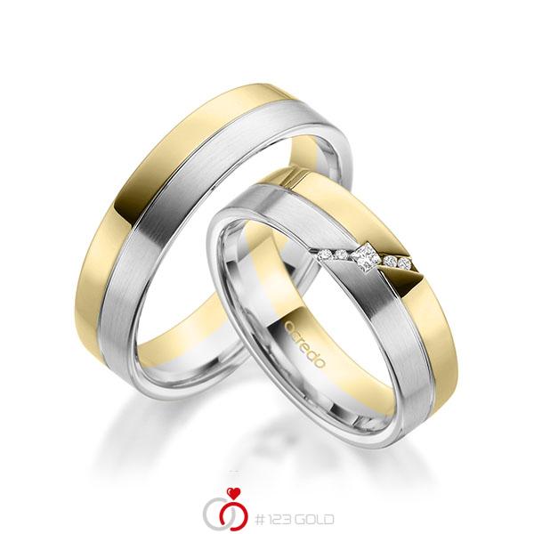 Paar bicolor Trauringe/Eheringe in Gelbgold 585 Weissgold 585 mit zus. 0,05 ct. Prinzess-Diamant & Brillant tw, si von acredo - A-1954-2 Paar bicolor Trauringe/Eheringe in Gelbgold 585 Weissgold 585 mit zus. 0,05 ct. Prinzess-Diamant & Brillant tw, si von acredo - A-1954-2