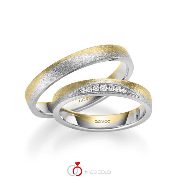 Paar bicolor Trauringe/Eheringe in Gelbgold 585 Weißgold 585 mit zus. 0,061 ct. Brillant tw, si von acredo - S-1259-2 Paar bicolor Trauringe/Eheringe in Gelbgold 585 Weißgold 585 mit zus. 0,061 ct. Brillant tw, si von acredo - S-1259-2