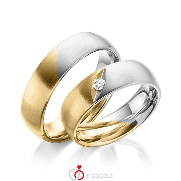 Paar bicolor Trauringe/Eheringe in Gelbgold 585 Weissgold 585 mit zus. 0,06 ct. Brillant tw, si von 123gold - Y-1377-4 Paar bicolor Trauringe/Eheringe in Gelbgold 585 Weissgold 585 mit zus. 0,06 ct. Brillant tw, si von 123gold - Y-1377-4