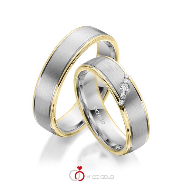 Paar bicolor Trauringe/Eheringe in Gelbgold 585 Weissgold 585 mit zus. 0,072 ct. Brillant tw, si von acredo - A-1949-1 Paar bicolor Trauringe/Eheringe in Gelbgold 585 Weissgold 585 mit zus. 0,072 ct. Brillant tw, si von acredo - A-1949-1