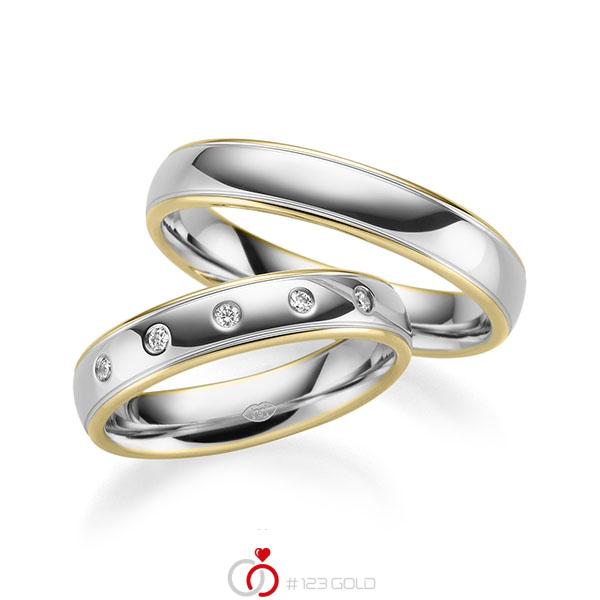 Paar bicolor Trauringe/Eheringe in Gelbgold 585 Weissgold 585 mit zus. 0,075 ct. Brillant tw, si - UQ-1010-3 Paar bicolor Trauringe/Eheringe in Gelbgold 585 Weissgold 585 mit zus. 0,075 ct. Brillant tw, si - UQ-1010-3