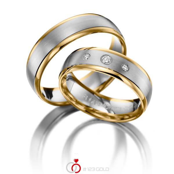 Paar bicolor Trauringe/Eheringe in Gelbgold 585 Weissgold 585 mit zus. 0,08 ct. Brillant tw, si - NP-1010-1 Paar bicolor Trauringe/Eheringe in Gelbgold 585 Weissgold 585 mit zus. 0,08 ct. Brillant tw, si - NP-1010-1