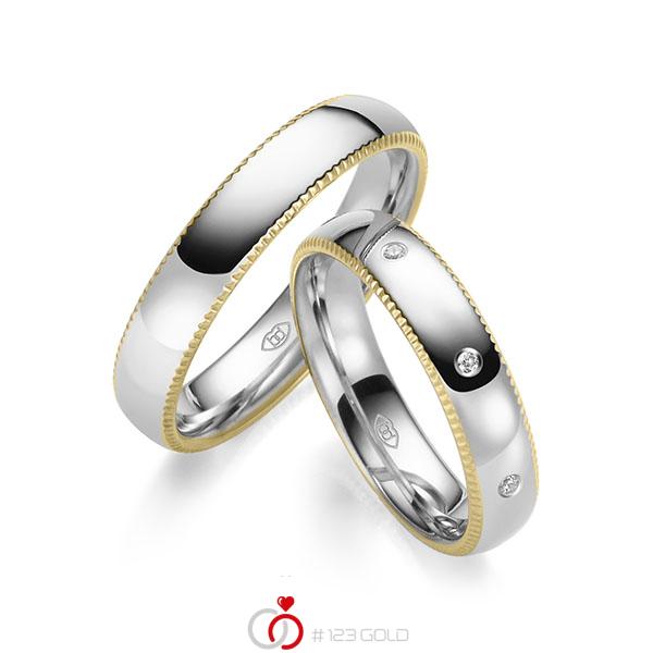 Paar bicolor Trauringe/Eheringe in Gelbgold 585 Weißgold 585 mit zus. 0,08 ct. Brillant tw, si - UQ-1025-3 Paar bicolor Trauringe/Eheringe in Gelbgold 585 Weißgold 585 mit zus. 0,08 ct. Brillant tw, si - UQ-1025-3