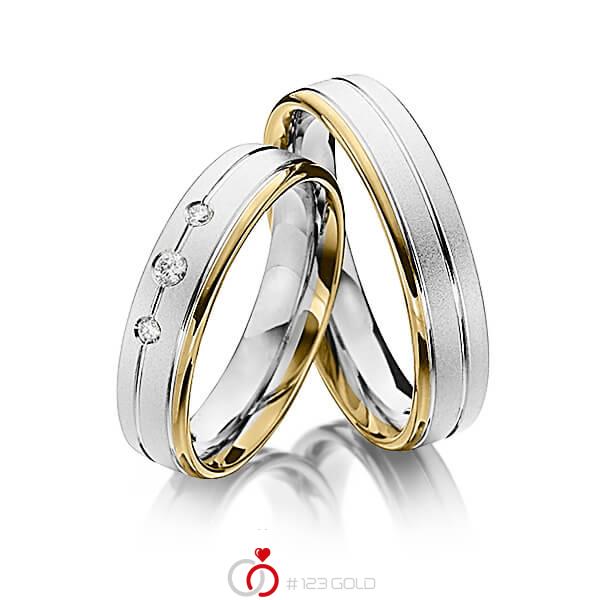 Paar bicolor Trauringe/Eheringe in Gelbgold 585 Weißgold 585 mit zus. 0,08 ct. Brillant tw, si von Steinberg - Q-1363-2 Paar bicolor Trauringe/Eheringe in Gelbgold 585 Weißgold 585 mit zus. 0,08 ct. Brillant tw, si von Steinberg - Q-1363-2