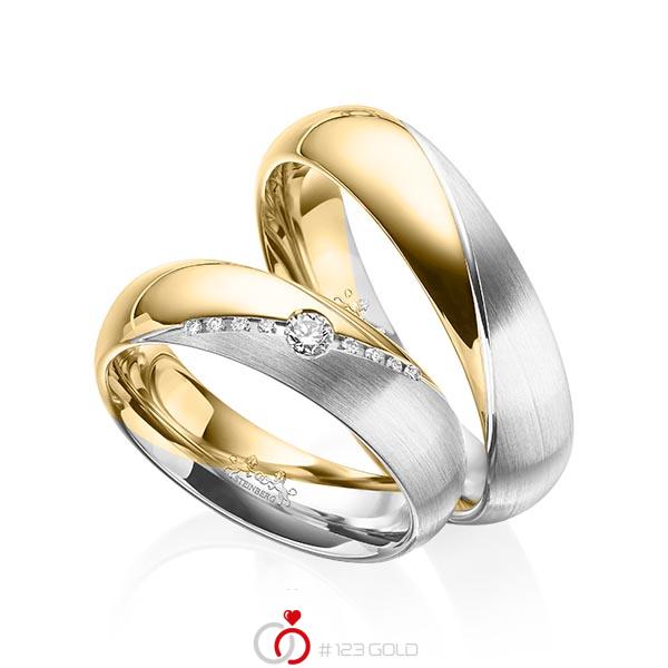 Paar bicolor Trauringe/Eheringe in Gelbgold 585 Weißgold 585 mit zus. 0,09 ct. Brillant tw, si von Steinberg - Q-1574-2 Paar bicolor Trauringe/Eheringe in Gelbgold 585 Weißgold 585 mit zus. 0,09 ct. Brillant tw, si von Steinberg - Q-1574-2