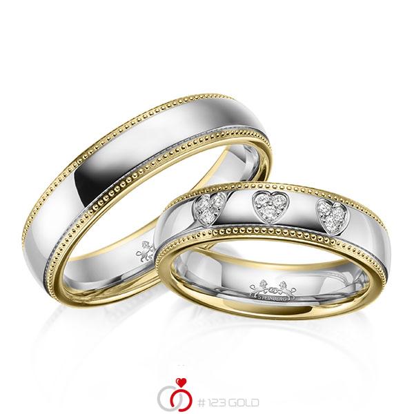 Paar bicolor Trauringe/Eheringe in Gelbgold 585 Weißgold 585 mit zus. 0,09 ct. Brillant tw, si von Steinberg - Q-1646-2 Paar bicolor Trauringe/Eheringe in Gelbgold 585 Weißgold 585 mit zus. 0,09 ct. Brillant tw, si von Steinberg - Q-1646-2