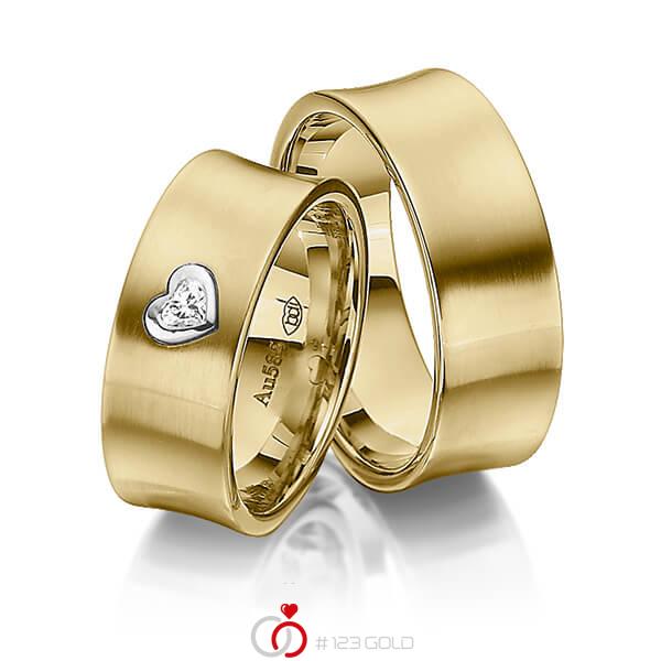 Paar bicolor Trauringe/Eheringe in Gelbgold 585 Weissgold 585 mit zus. 0,12 ct. Herz-Diamant tw, vs von 123gold - Y-1337-8 Paar bicolor Trauringe/Eheringe in Gelbgold 585 Weissgold 585 mit zus. 0,12 ct. Herz-Diamant tw, vs von 123gold - Y-1337-8