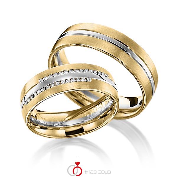 Paar bicolor Trauringe/Eheringe in Gelbgold 585 Weissgold 585 mit zus. 0,15 ct. Brillant tw, si von 123gold - Y-1145-16 Paar bicolor Trauringe/Eheringe in Gelbgold 585 Weissgold 585 mit zus. 0,15 ct. Brillant tw, si von 123gold - Y-1145-16