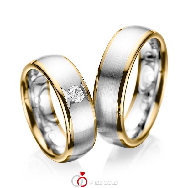 Paar bicolor Trauringe/Eheringe in Gelbgold 585 Weißgold 585 mit zus. 0,15 ct. Brillant tw, si von acredo - A-1065-5 Paar bicolor Trauringe/Eheringe in Gelbgold 585 Weißgold 585 mit zus. 0,15 ct. Brillant tw, si von acredo - A-1065-5