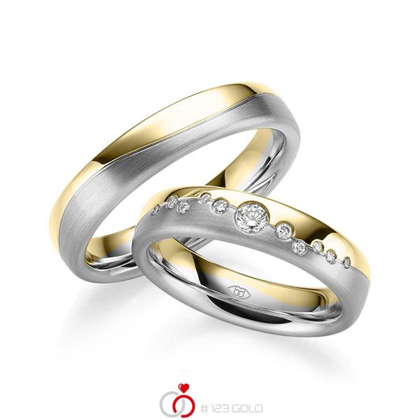 Paar bicolor Trauringe/Eheringe in Gelbgold 585 Weissgold 585 mit zus. 0,182 ct. Brillant tw, si - UQ-1007-1 Paar bicolor Trauringe/Eheringe in Gelbgold 585 Weissgold 585 mit zus. 0,182 ct. Brillant tw, si - UQ-1007-1
