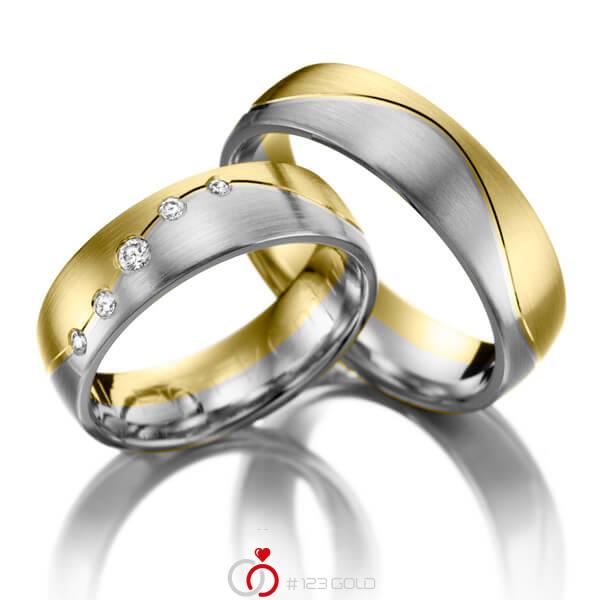 Paar bicolor Trauringe/Eheringe in Gelbgold 585 Weissgold 585 mit zus. 0,1 ct. Brillant tw, si - NP-1034-1 Paar bicolor Trauringe/Eheringe in Gelbgold 585 Weissgold 585 mit zus. 0,1 ct. Brillant tw, si - NP-1034-1