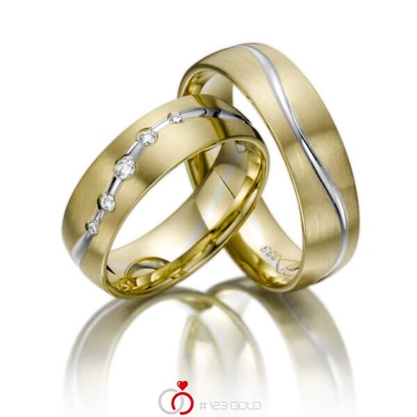 Paar bicolor Trauringe/Eheringe in Gelbgold 585 Weissgold 585 mit zus. 0,1 ct. Brillant tw, si - NP-1079-1 Paar bicolor Trauringe/Eheringe in Gelbgold 585 Weissgold 585 mit zus. 0,1 ct. Brillant tw, si - NP-1079-1