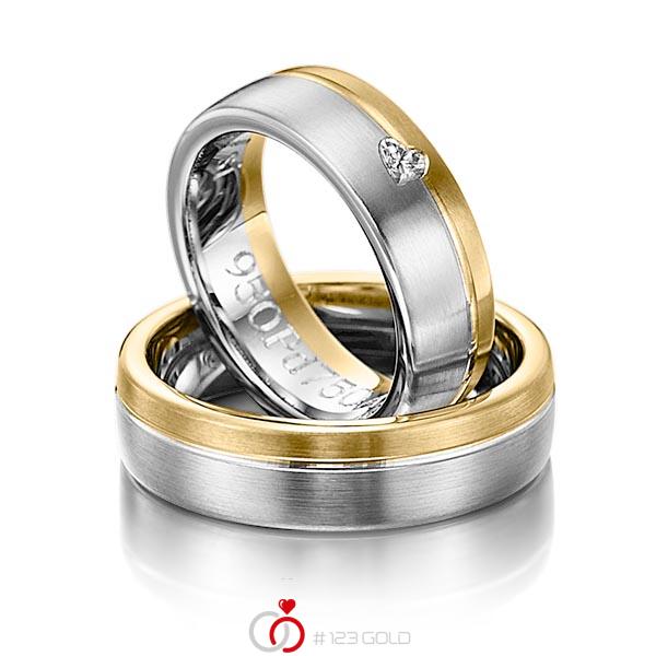 Paar bicolor Trauringe/Eheringe in Gelbgold 585 Weissgold 585 mit zus. 0,1 ct. Herz-Diamant tw, vs von 123gold - Y-1133-1 Paar bicolor Trauringe/Eheringe in Gelbgold 585 Weissgold 585 mit zus. 0,1 ct. Herz-Diamant tw, vs von 123gold - Y-1133-1