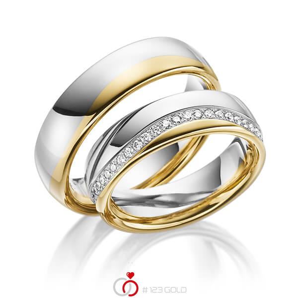 Paar bicolor Trauringe/Eheringe in Gelbgold 585 Weißgold 585 mit zus. 0,47 ct. Brillant tw, si von Steinberg - Q-1192-4 Paar bicolor Trauringe/Eheringe in Gelbgold 585 Weißgold 585 mit zus. 0,47 ct. Brillant tw, si von Steinberg - Q-1192-4