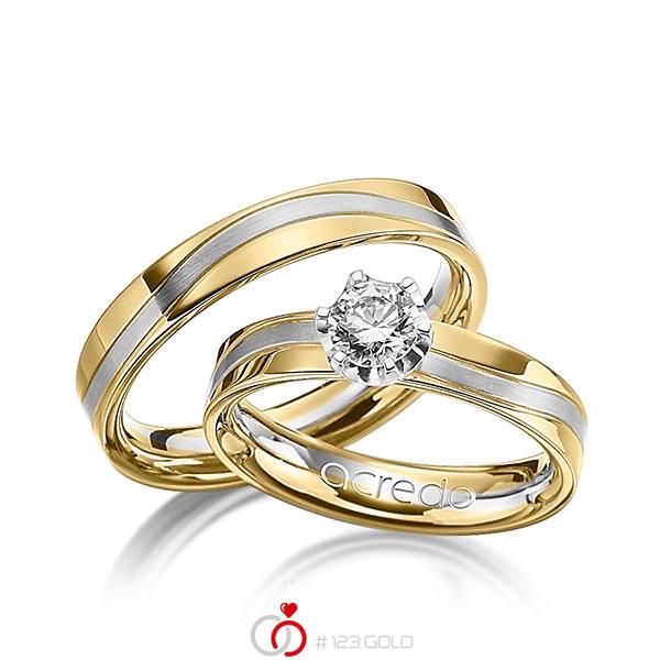 Paar bicolor Trauringe/Eheringe in Gelbgold 750 Graugold 750 mit 0,4 ct. Brillant tw, si von acredo - A-1210-1 Paar bicolor Trauringe/Eheringe in Gelbgold 750 Graugold 750 mit 0,4 ct. Brillant tw, si von acredo - A-1210-1