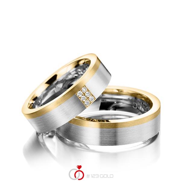 Paar bicolor Trauringe/Eheringe in Gelbgold 750 Platin 950 mit zus. 0,06 ct. Brillant tw, si von 123gold - Y-1130-2 Paar bicolor Trauringe/Eheringe in Gelbgold 750 Platin 950 mit zus. 0,06 ct. Brillant tw, si von 123gold - Y-1130-2