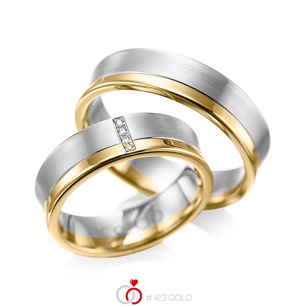 Paar bicolor Trauringe/Eheringe in Graugold 585 Gelbgold 585 mit zus. 0,02 ct. Brillant tw, si von acredo - A-1053-6 Paar bicolor Trauringe/Eheringe in Graugold 585 Gelbgold 585 mit zus. 0,02 ct. Brillant tw, si von acredo - A-1053-6