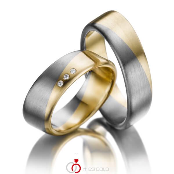 Paar bicolor Trauringe/Eheringe in Graugold 585 Gelbgold 585 mit zus. 0,03 ct. Brillant tw, si von 123gold - P-1141-1 Paar bicolor Trauringe/Eheringe in Graugold 585 Gelbgold 585 mit zus. 0,03 ct. Brillant tw, si von 123gold - P-1141-1