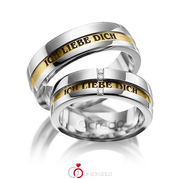 Paar bicolor Trauringe/Eheringe in Graugold 585 Gelbgold 585 mit zus. 0,03 ct. Brillant tw, si von acredo - A-1032-5 Paar bicolor Trauringe/Eheringe in Graugold 585 Gelbgold 585 mit zus. 0,03 ct. Brillant tw, si von acredo - A-1032-5