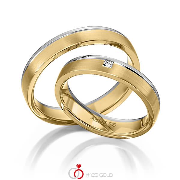 Paar bicolor Trauringe/Eheringe in Graugold 585 Gelbgold 585 mit zus. 0,03 ct. Prinzess-Diamant tw, vs von acredo - S-1149-9 Paar bicolor Trauringe/Eheringe in Graugold 585 Gelbgold 585 mit zus. 0,03 ct. Prinzess-Diamant tw, vs von acredo - S-1149-9