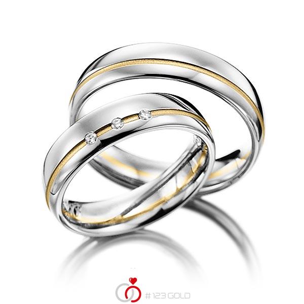 Paar bicolor Trauringe/Eheringe in Graugold 585 Gelbgold 585 mit zus. 0,045 ct. Brillant tw, si von Steinberg - Q-1239-5 Paar bicolor Trauringe/Eheringe in Graugold 585 Gelbgold 585 mit zus. 0,045 ct. Brillant tw, si von Steinberg - Q-1239-5