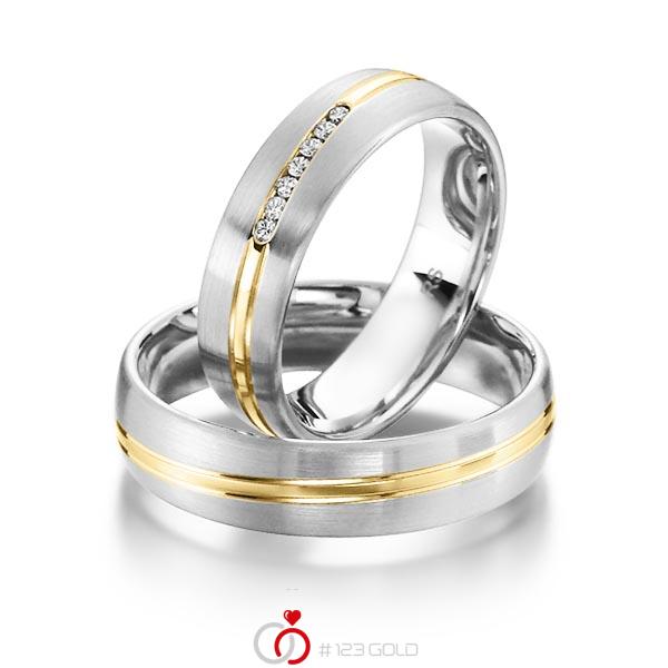 Paar bicolor Trauringe/Eheringe in Graugold 585 Gelbgold 585 mit zus. 0,056 ct. Brillant tw, si von acredo - S-1140-8 Paar bicolor Trauringe/Eheringe in Graugold 585 Gelbgold 585 mit zus. 0,056 ct. Brillant tw, si von acredo - S-1140-8