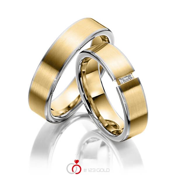 Paar Bicolor Trauringe Eheringe In Graugold 585 Gelbgold 585 Mit Zus 0 05 Ct Baguette Diamant Tw Vs Von 123gold