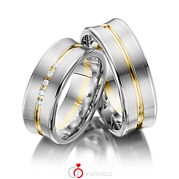 Paar bicolor Trauringe/Eheringe in Graugold 585 Gelbgold 585 mit zus. 0,05 ct. Brillant tw, si von Steinberg - Q-1233-5 Paar bicolor Trauringe/Eheringe in Graugold 585 Gelbgold 585 mit zus. 0,05 ct. Brillant tw, si von Steinberg - Q-1233-5