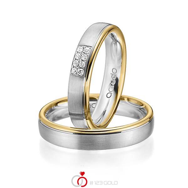 Paar bicolor Trauringe/Eheringe in Graugold 585 Gelbgold 585 mit zus. 0,064 ct. Brillant tw, si von acredo - A-1043-12 Paar bicolor Trauringe/Eheringe in Graugold 585 Gelbgold 585 mit zus. 0,064 ct. Brillant tw, si von acredo - A-1043-12