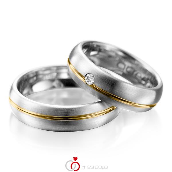 Paar bicolor Trauringe/Eheringe in Graugold 585 Gelbgold 585 mit zus. 0,06 ct. Brillant tw, si von acredo - A-1003-8 Paar bicolor Trauringe/Eheringe in Graugold 585 Gelbgold 585 mit zus. 0,06 ct. Brillant tw, si von acredo - A-1003-8