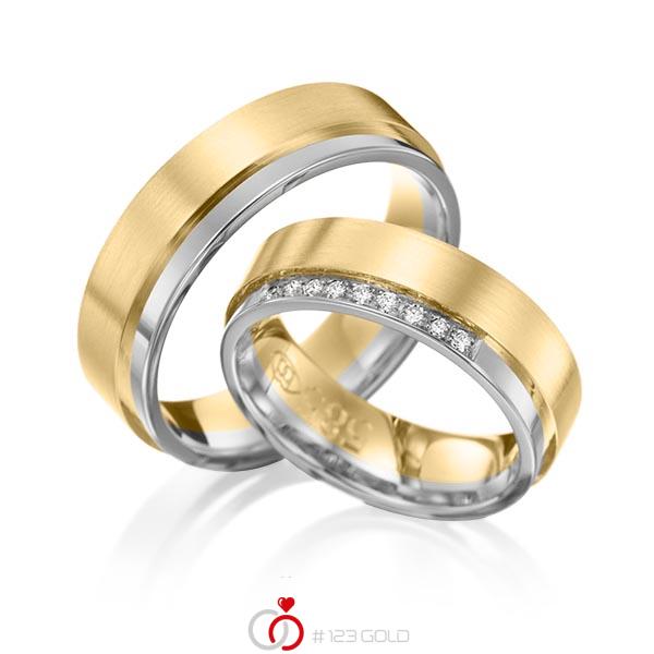 Paar bicolor Trauringe/Eheringe in Graugold 585 Gelbgold 585 mit zus. 0,09 ct. Brillant tw, si von 123gold - Y-1083-2 Paar bicolor Trauringe/Eheringe in Graugold 585 Gelbgold 585 mit zus. 0,09 ct. Brillant tw, si von 123gold - Y-1083-2