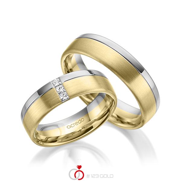 Paar bicolor Trauringe/Eheringe in Graugold 585 Gelbgold 585 mit zus. 0,12 ct. Prinzess-Diamant tw, si von acredo - A-1963-10 Paar bicolor Trauringe/Eheringe in Graugold 585 Gelbgold 585 mit zus. 0,12 ct. Prinzess-Diamant tw, si von acredo - A-1963-10