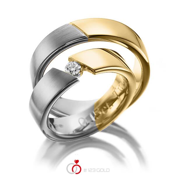 Paar bicolor Trauringe/Eheringe in Graugold 585 Gelbgold 585 mit zus. 0,15 ct. Brillant tw, si von 123gold - P-1118-1 Paar bicolor Trauringe/Eheringe in Graugold 585 Gelbgold 585 mit zus. 0,15 ct. Brillant tw, si von 123gold - P-1118-1