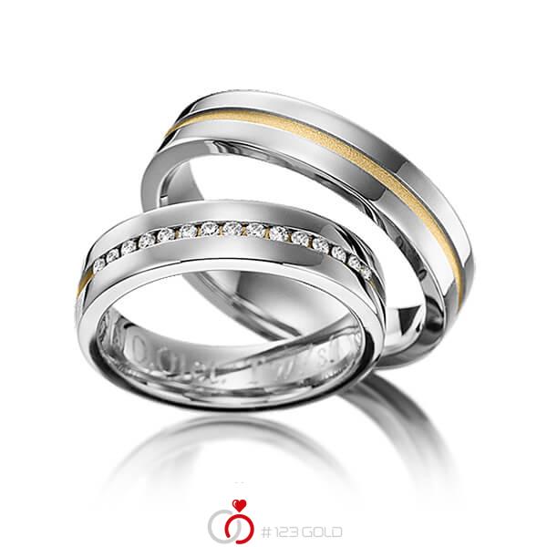 Paar bicolor Trauringe/Eheringe in Graugold 585 Gelbgold 585 mit zus. 0,15 ct. Brillant tw, si von 123gold - Y-1143-10 Paar bicolor Trauringe/Eheringe in Graugold 585 Gelbgold 585 mit zus. 0,15 ct. Brillant tw, si von 123gold - Y-1143-10