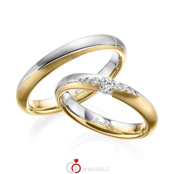 Paar bicolor Trauringe/Eheringe in Graugold 585 Gelbgold 585 mit zus. 0,18 ct. Brillant tw, si von Steinberg - Q-1576-11 Paar bicolor Trauringe/Eheringe in Graugold 585 Gelbgold 585 mit zus. 0,18 ct. Brillant tw, si von Steinberg - Q-1576-11