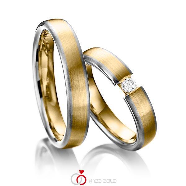 Paar bicolor Trauringe/Eheringe in Graugold 585 Gelbgold 585 mit zus. 0,1 ct. Brillant tw, si von 123gold - Y-1103-1 Paar bicolor Trauringe/Eheringe in Graugold 585 Gelbgold 585 mit zus. 0,1 ct. Brillant tw, si von 123gold - Y-1103-1