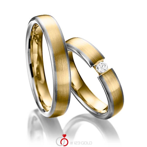 Paar bicolor Trauringe/Eheringe in Graugold 585 Gelbgold 585 mit zus. 0,1 ct. Brillant tw, si von Steinberg - Q-1247-1 Paar bicolor Trauringe/Eheringe in Graugold 585 Gelbgold 585 mit zus. 0,1 ct. Brillant tw, si von Steinberg - Q-1247-1