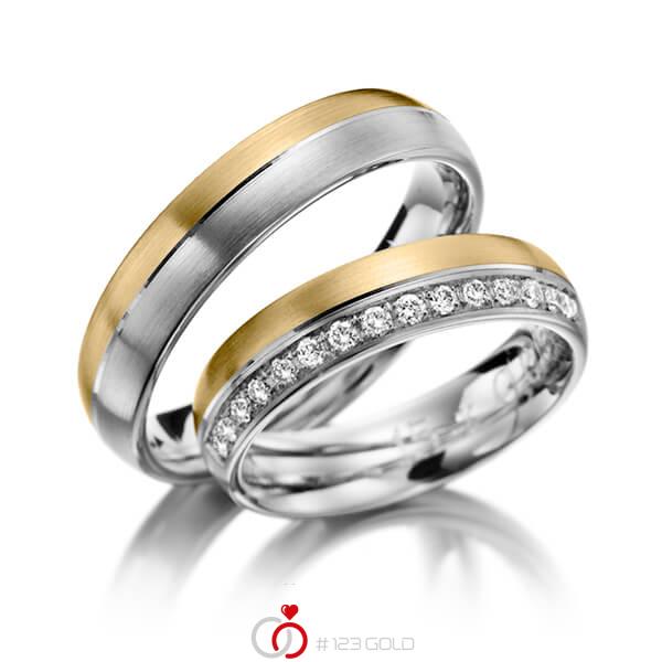 Paar bicolor Trauringe/Eheringe in Graugold 585 Gelbgold 585 mit zus. 0,225 ct. Brillant tw, si von 123gold - Y-1031-13 Paar bicolor Trauringe/Eheringe in Graugold 585 Gelbgold 585 mit zus. 0,225 ct. Brillant tw, si von 123gold - Y-1031-13