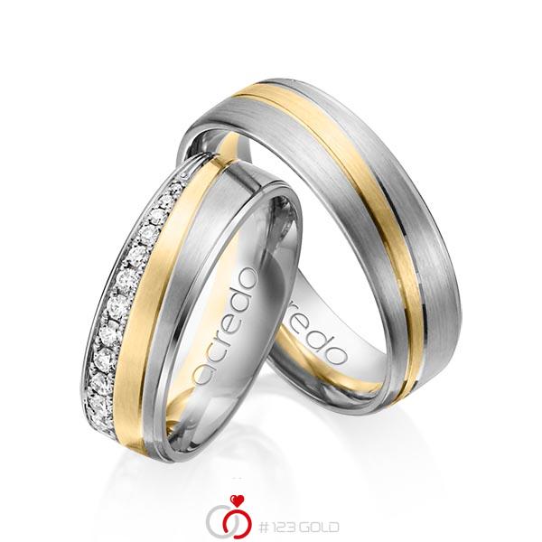 Paar bicolor Trauringe/Eheringe in Graugold 585 Gelbgold 585 mit zus. 0,406 ct. Brillant tw, si von acredo - A-1152-9 Paar bicolor Trauringe/Eheringe in Graugold 585 Gelbgold 585 mit zus. 0,406 ct. Brillant tw, si von acredo - A-1152-9