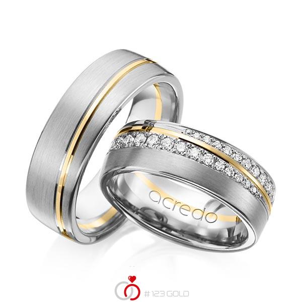 Paar bicolor Trauringe/Eheringe in Graugold 585 Gelbgold 585 mit zus. 0,884 ct. Brillant tw, si von acredo - A-1155-10 Paar bicolor Trauringe/Eheringe in Graugold 585 Gelbgold 585 mit zus. 0,884 ct. Brillant tw, si von acredo - A-1155-10