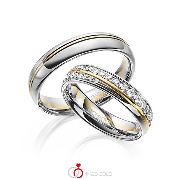 Paar bicolor Trauringe/Eheringe in Graugold 585 Gelbgold 585 mit zus. 0,964 ct. Brillant tw, si von acredo - A-1631-10 Paar bicolor Trauringe/Eheringe in Graugold 585 Gelbgold 585 mit zus. 0,964 ct. Brillant tw, si von acredo - A-1631-10