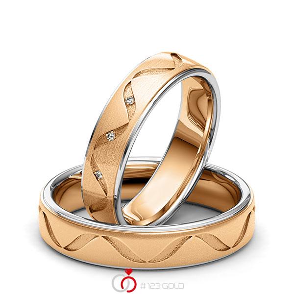 Paar bicolor Trauringe/Eheringe in Graugold 585 Roségold 585 Laser Struktur mit zus. 0,015 ct. Brillant tw, si von 123gold - Y-1408-3 Paar bicolor Trauringe/Eheringe in Graugold 585 Roségold 585 Laser Struktur mit zus. 0,015 ct. Brillant tw, si von 123gold - Y-1408-3