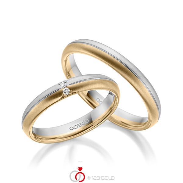 Paar bicolor Trauringe/Eheringe in Graugold 585 Roségold 585 mit zus. 0,03 ct. Brillant tw, si von acredo - A-1956-9 Paar bicolor Trauringe/Eheringe in Graugold 585 Roségold 585 mit zus. 0,03 ct. Brillant tw, si von acredo - A-1956-9
