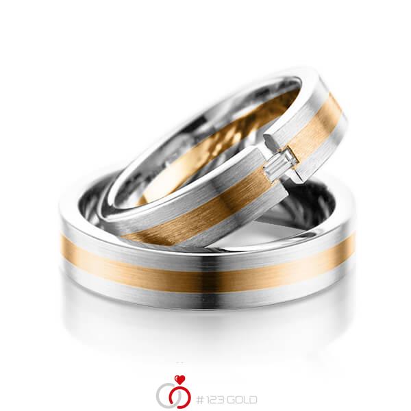 Paar bicolor Trauringe/Eheringe in Graugold 585 Roségold 585 mit zus. 0,05 ct. Baguette-Diamant tw, vs von 123gold - Y-1075-9 Paar bicolor Trauringe/Eheringe in Graugold 585 Roségold 585 mit zus. 0,05 ct. Baguette-Diamant tw, vs von 123gold - Y-1075-9