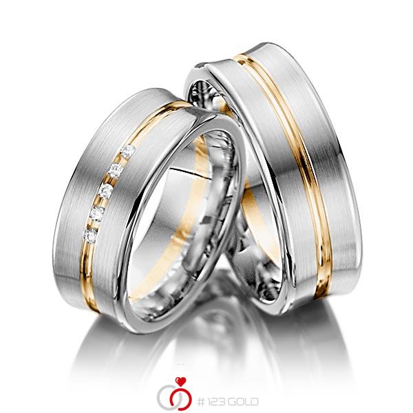 Paar bicolor Trauringe/Eheringe in Graugold 585 Roségold 585 mit zus. 0,05 ct. Brillant tw, si von Steinberg - Q-1233-7 Paar bicolor Trauringe/Eheringe in Graugold 585 Roségold 585 mit zus. 0,05 ct. Brillant tw, si von Steinberg - Q-1233-7