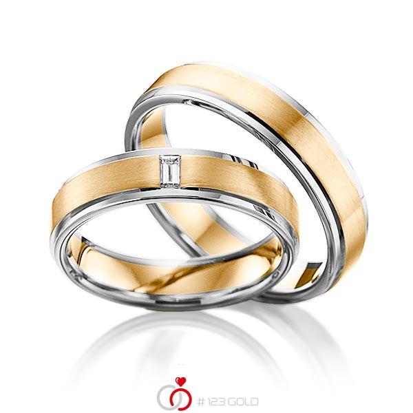 Paar bicolor Trauringe/Eheringe in Graugold 585 Roségold 585 mit zus. 0,06 ct. Baguette-Diamant tw, vs von 123gold - Y-1107-12 Paar bicolor Trauringe/Eheringe in Graugold 585 Roségold 585 mit zus. 0,06 ct. Baguette-Diamant tw, vs von 123gold - Y-1107-12