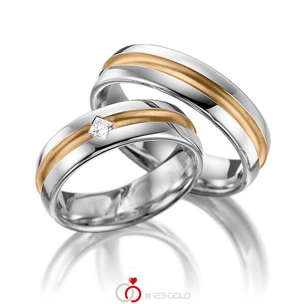 Paar bicolor Trauringe/Eheringe in Graugold 585 Roségold 585 mit zus. 0,08 ct. Prinzess-Diamant tw, vs von 123gold - Y-1223-7 Paar bicolor Trauringe/Eheringe in Graugold 585 Roségold 585 mit zus. 0,08 ct. Prinzess-Diamant tw, vs von 123gold - Y-1223-7