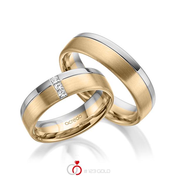 Paar bicolor Trauringe/Eheringe in Graugold 585 Roségold 585 mit zus. 0,12 ct. Prinzess-Diamant tw, si von acredo - A-1963-9 Paar bicolor Trauringe/Eheringe in Graugold 585 Roségold 585 mit zus. 0,12 ct. Prinzess-Diamant tw, si von acredo - A-1963-9